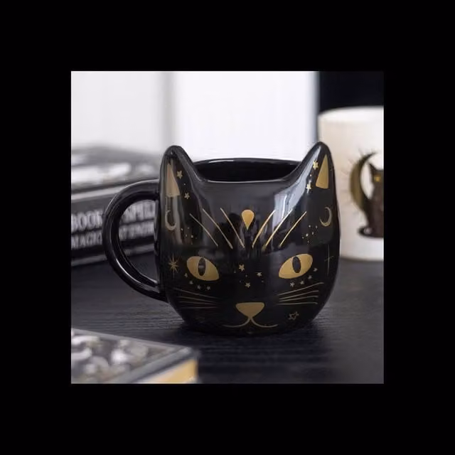 KDMD Magick Black Cat Face Ceramic Mug, Black, 390ml – 1