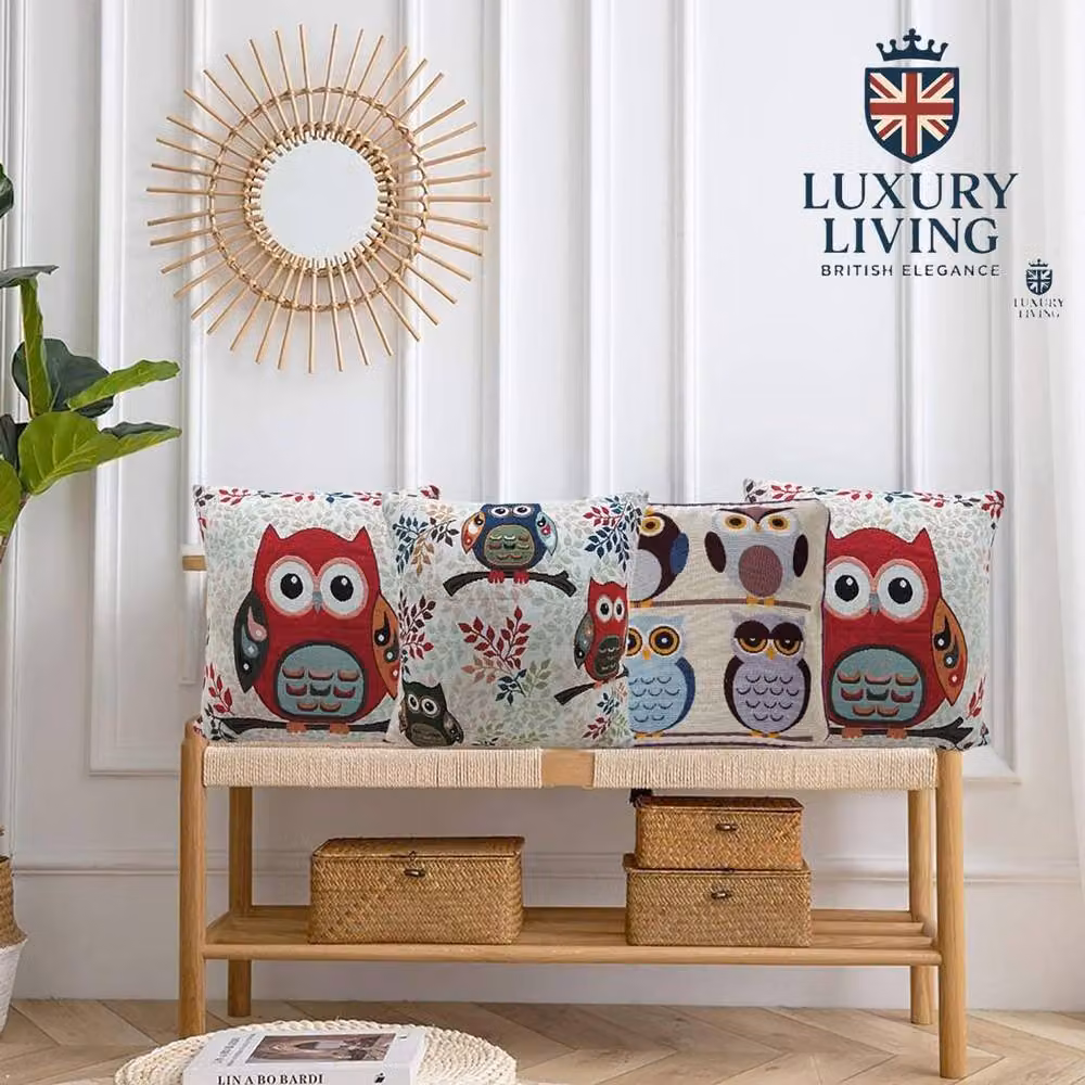 Luxury Living Whimsical Owl Tapestry Velvet Cushion Set of 4, Multicolour, W/D/H: 45 x 45 x 45 cm – 2