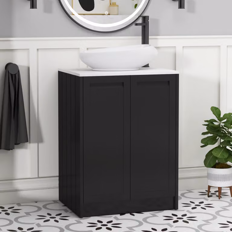Royal Bathrooms Elmore 2 Door Floor Standing Countertop Vanity Unit with Nova Basin in Matt Nocturne Black