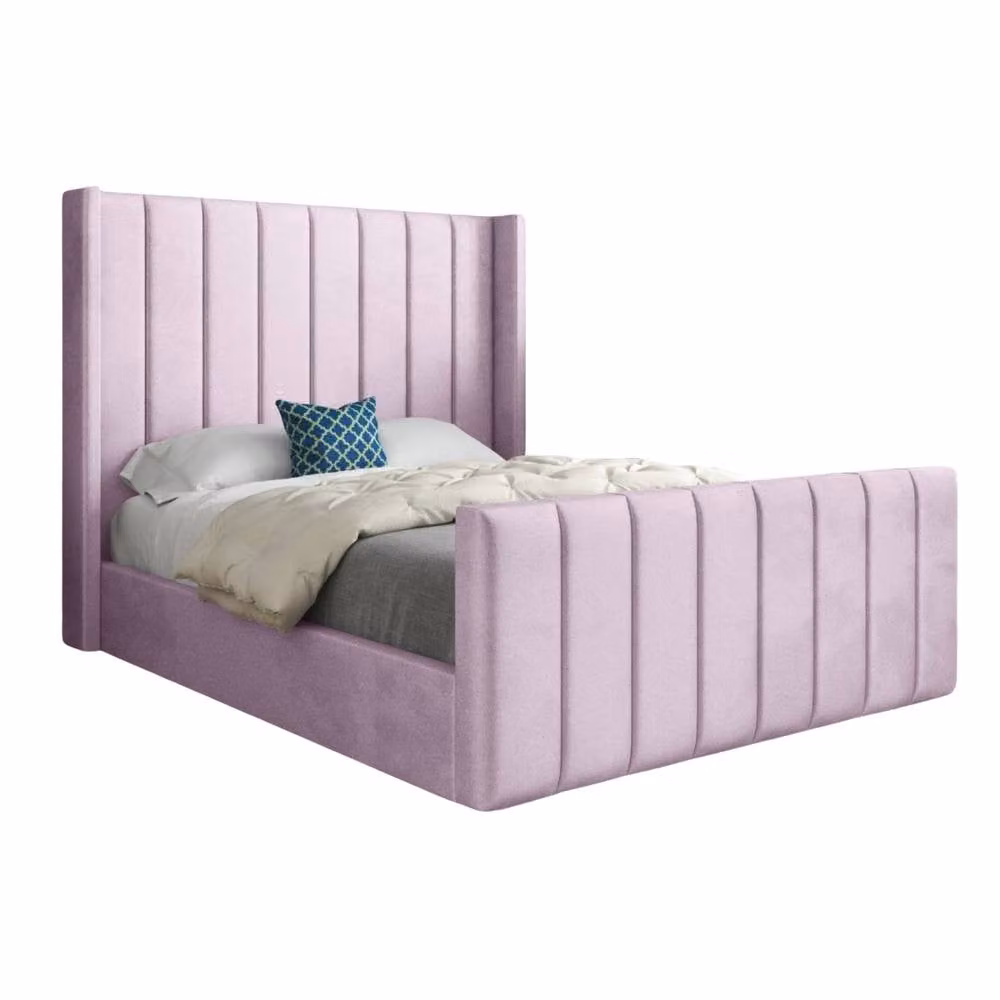 Casani Shildon Upholstered Velvet Designer Bed Frame, Pink, W/D/H: 200 x 137 x 189 cm – 3