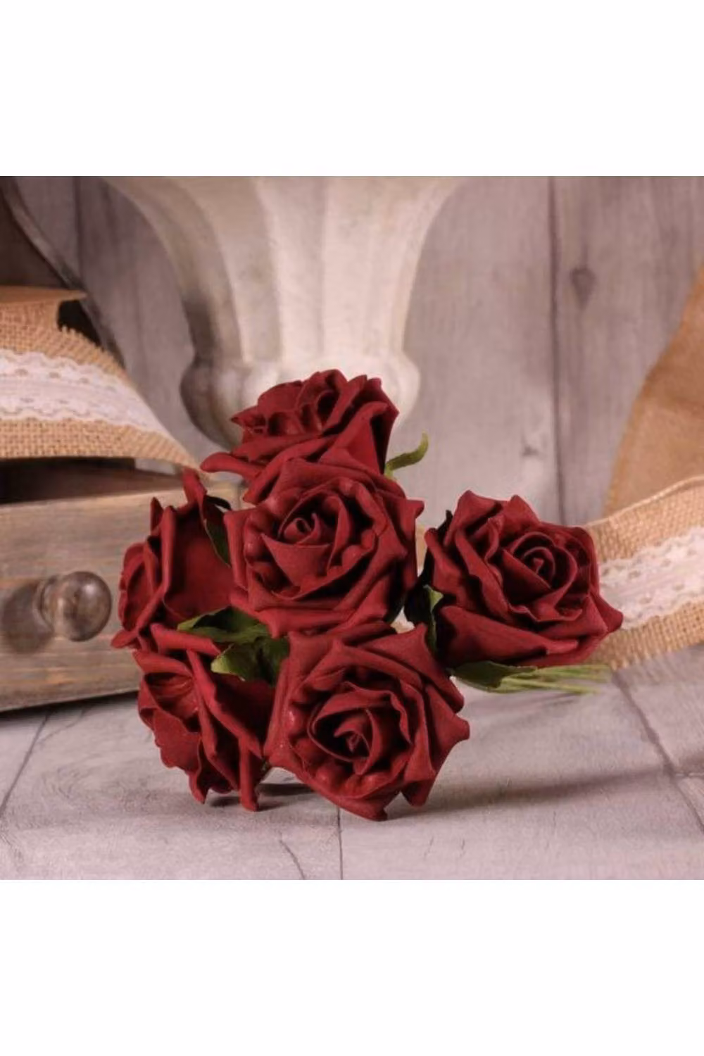 KDMD 4 Pack of Burgundy Foam Tea Roses in Red for Weddings – 2