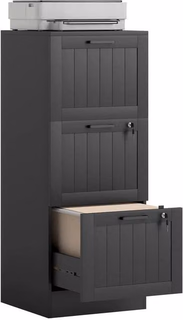 NESTLUNE 3 Drawer File Cabinet with Lock and Adjustable Hanging Bars, Black – 1