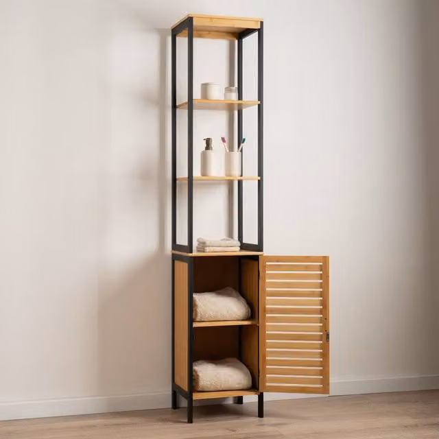 Scottish Everlastings Ltd Tall Black Modern Bathroom Unit with Hinged Doors and Internal Shelves, H: 173.0 cm, W: 30.5 cm, D: 34.0 cm – 1