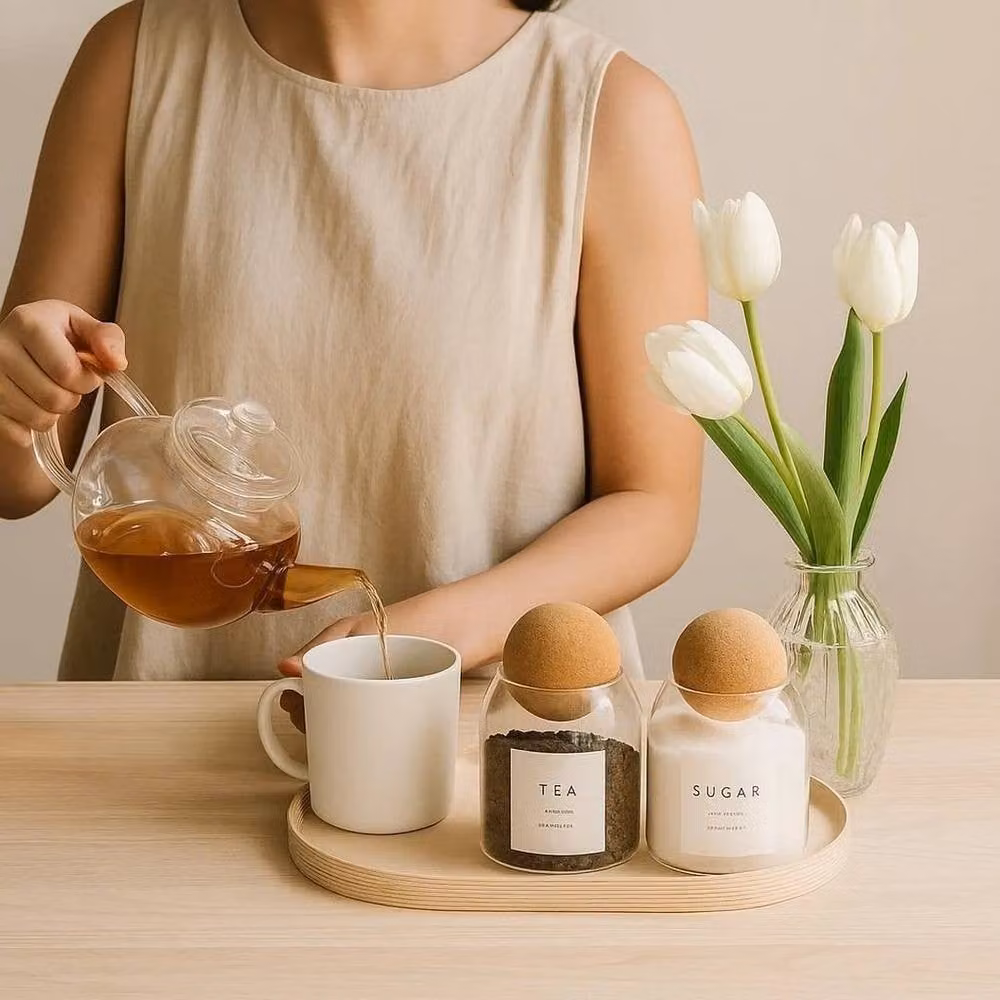 PAWNORA Clear Glass Jars with Cork Ball Lids – 5