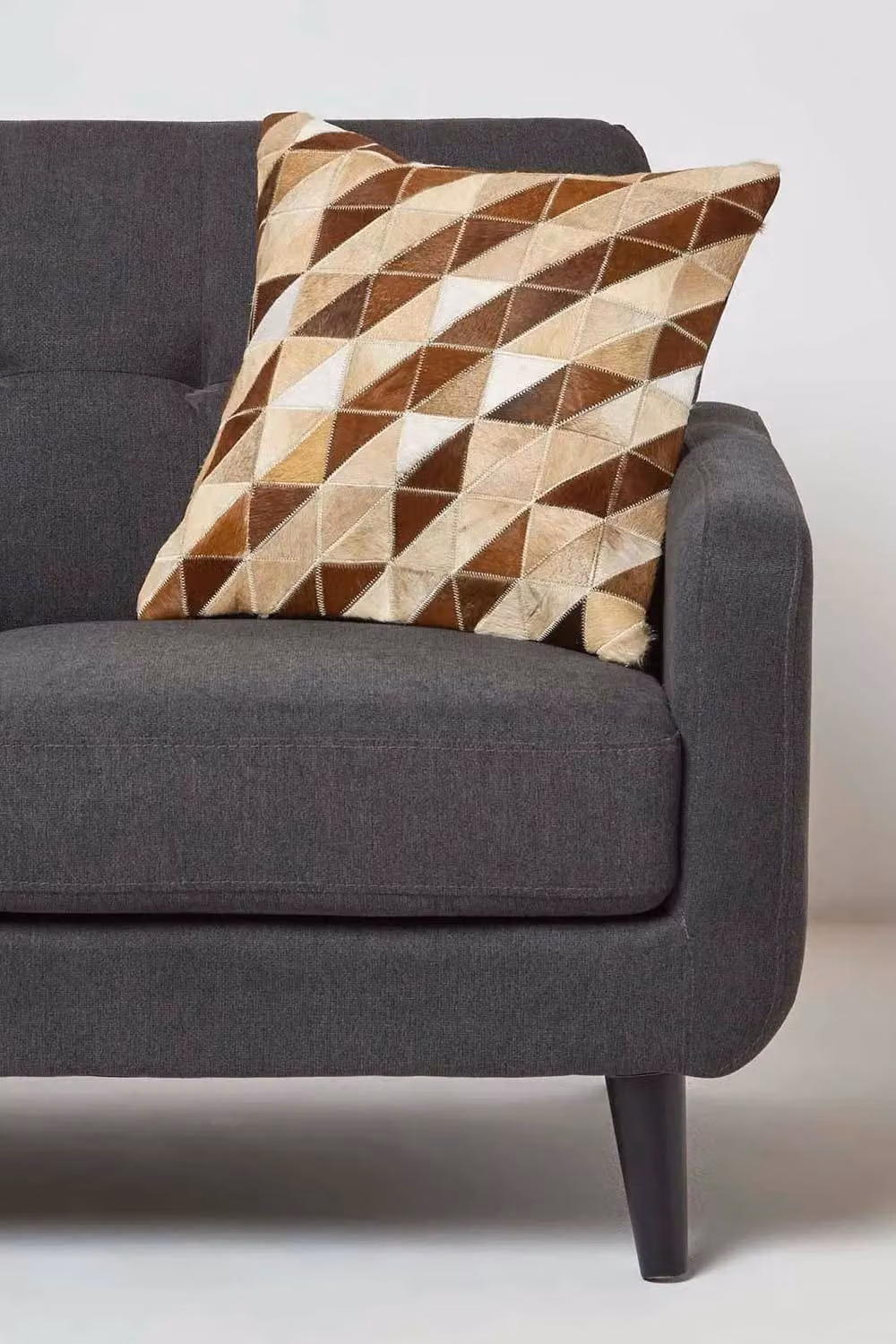 Homescapes Brown Diamond Check Leather Cushion with Suede Reverse, W/D/H: 45 x 45 x 45 cm – 2