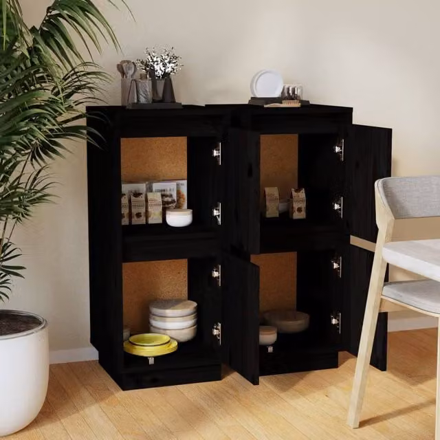 Berkfield Home Set of 2 Black Solid Wood Pine Sideboards, W/D/H: 31.5 x 34 x 75 cm – 1