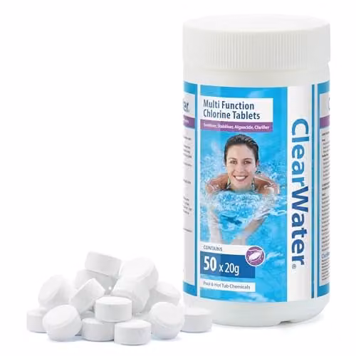 Clearwater 4-in-1 Chlorine Disinfection Tablets for Hot Tubs, Spas and Pools, 1kg (50 x 20g)