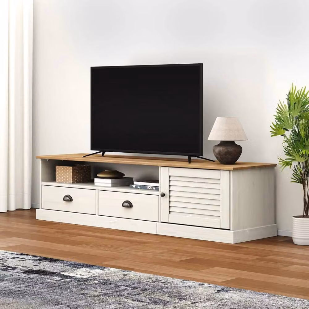 Berkfield Home VIGO White TV Cabinet in Solid Pine Wood, W/D/H: 156 x 40 x 40 cm – 2