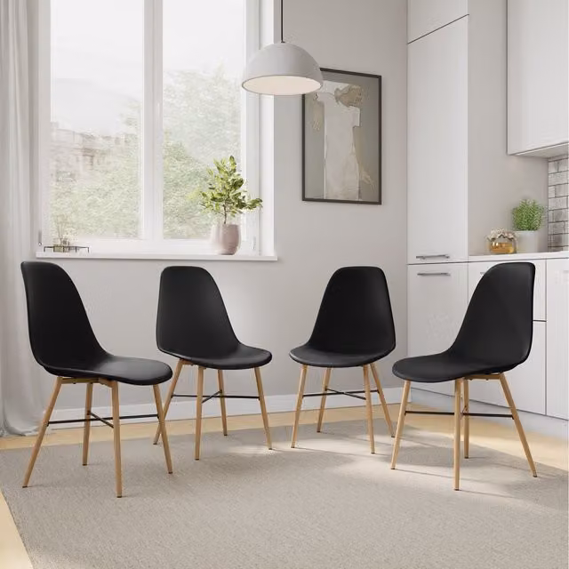 URBNLIVING Tromso Scandinavian Wood Effect Dining Chair Set with Metal Legs, Black, Set of 4
