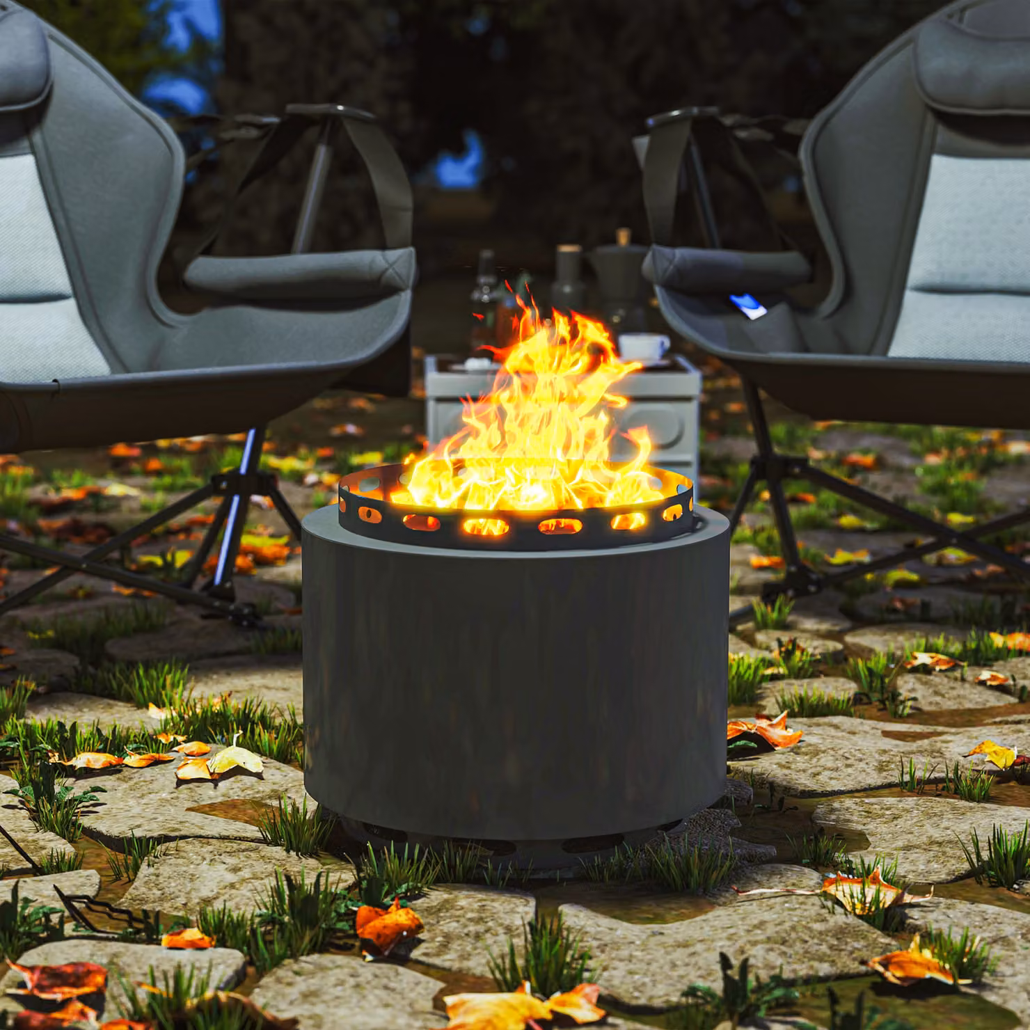 Outsunny Smokeless Metal Wood Burning Fire Pit in Dark Grey, Diameter: 48.5 cm – 6