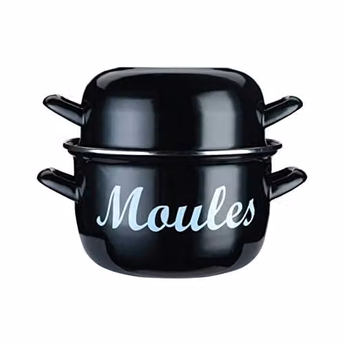 KitchenCraft World of Flavours Enamel Mussel Pot in Black or Grey, Diameter: 18 cm – 1