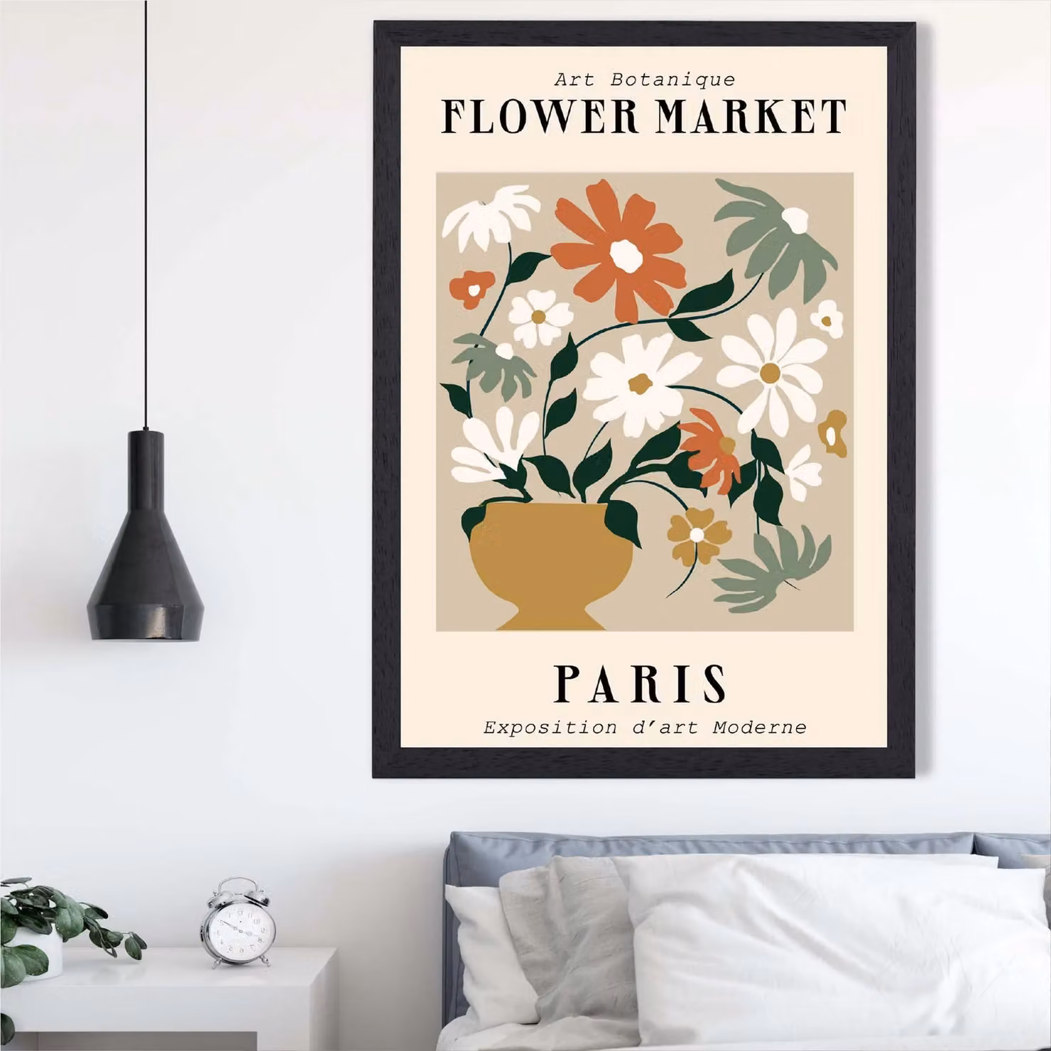 ARTZE Paris Beige and Green Flower Market Exhibition Framed Print with Black Frame – 2