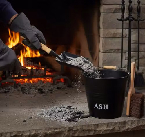 Almineez 12L Steel Ash Bucket with Lid, Wooden Handle, Shovel and Brush in Black and Silver – 2