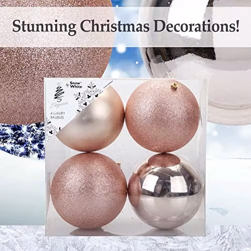 VFM Round Christmas Baubles in Gold, Multicolour and Pink, 10 cm – 4