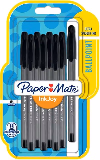 Pack of Eight Papermate Inkjoy Black Ballpoint Pens
