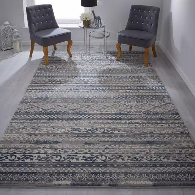 The Rug Shop UK Grey Modern Striped Machine Woven Area Rug, W: 240 cm, L: 340 cm – 1