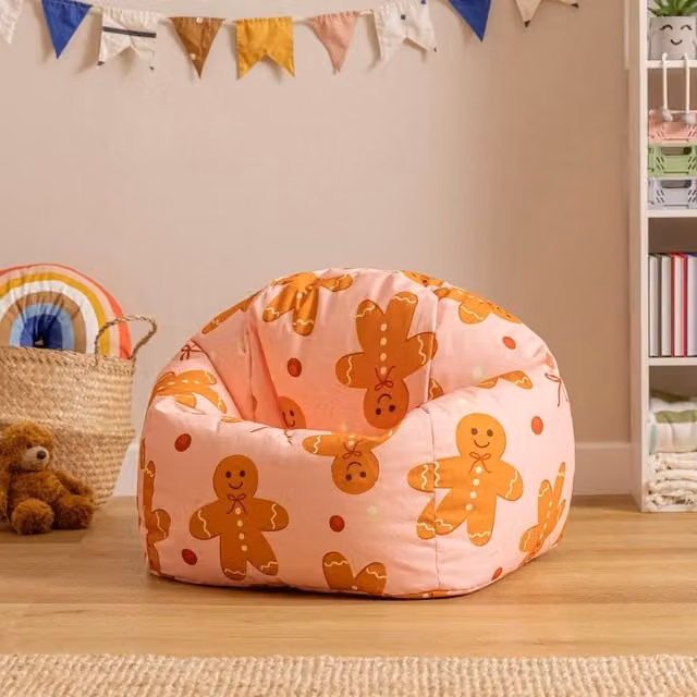 icon Kids Gingerbread Man Printed Childrens Bean Bag Armchair in Pale Pink – 1