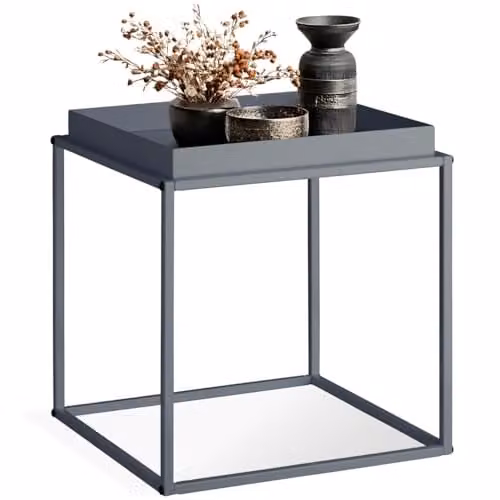 tectake Square Side Table in Minimalist Design with Height-Adjustable Feet, Dark Grey, W/D/H: 40 x 40 x 44 cm – 1