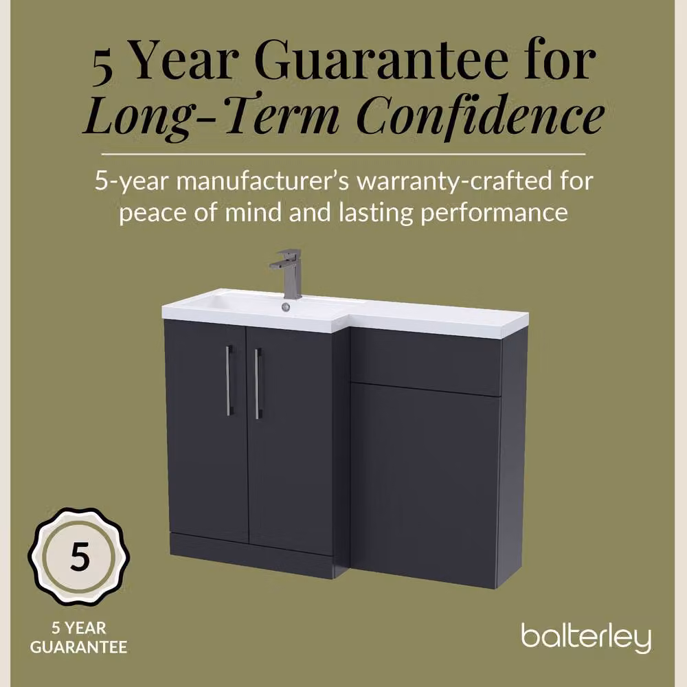 Balterley Modern Left-Hand Vanity and WC Unit Combination in Matt Grey, W: 110 cm, H: 84 cm – 5