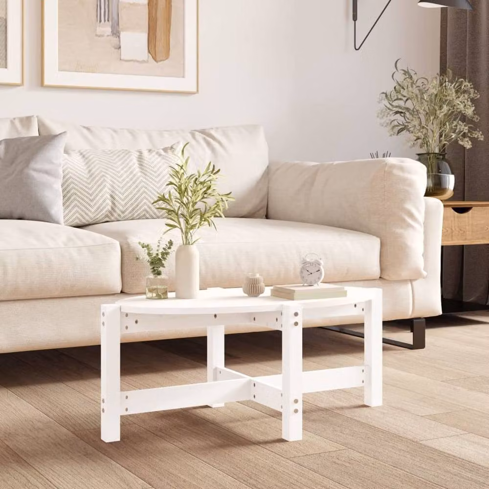 Berkfield Home White Rustic Solid Wood Pine Coffee Table W: 87 cm, D: 48 cm, H: 35 cm – 2