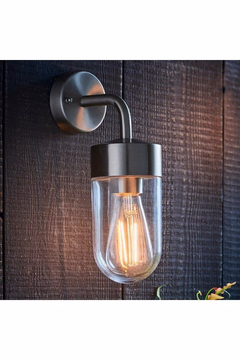 Netlighting North 1 Light Outdoor Wall Light in Grey Brushed Stainless Steel and Transparent Glass, IP44, E27 – 2