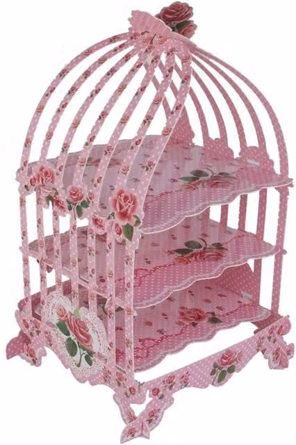 Neel Blue 3 Tier Vintage Birdcage Cupcake Stand and Dessert Tower in Pink and Blue – 1