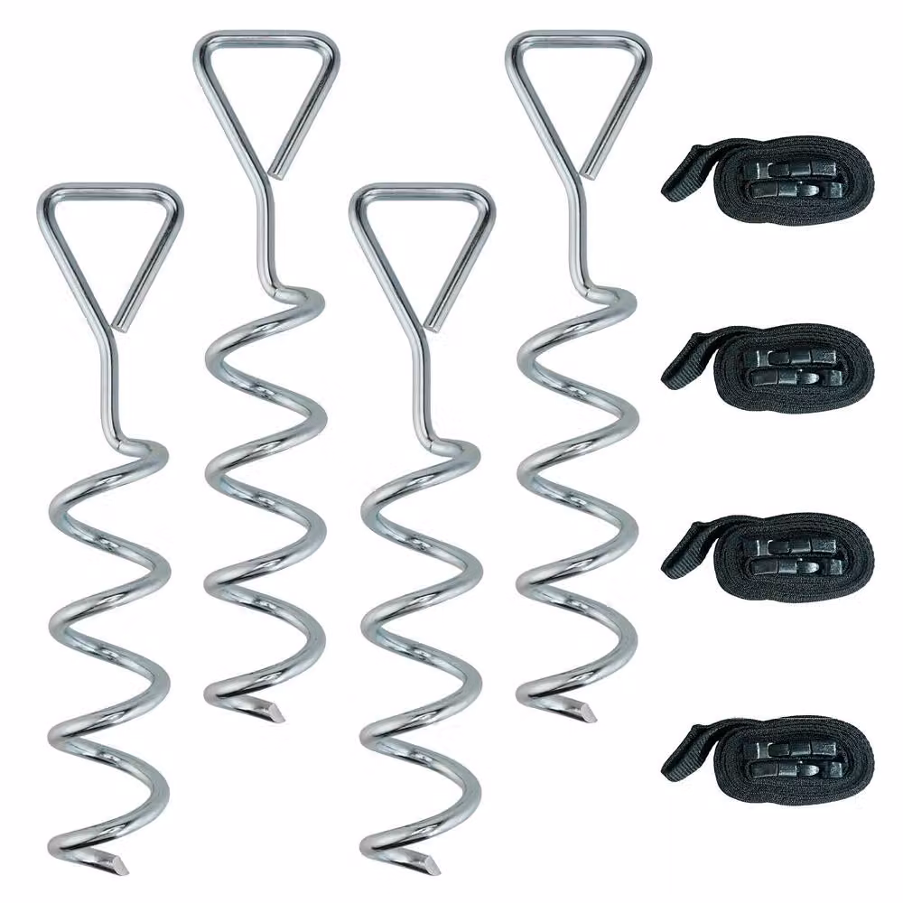 SPORTNOW 4-Piece Galvanised Steel Trampoline Anchor Kit in Silver, 32 cm Stakes – 2