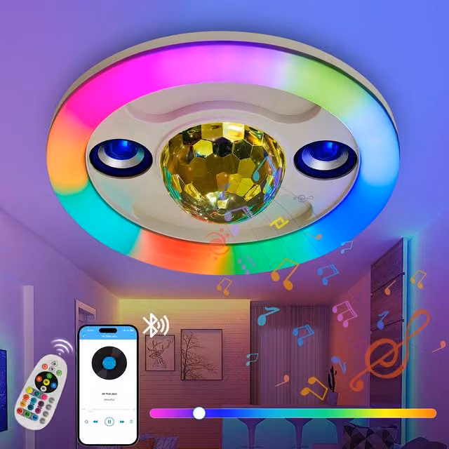Harper Living RGBW E27 LED Light Bulb with Bluetooth Speaker, 30W 2400LM Dimmable Colour Changing Bulb with Remote Control in White and Multicolour – 1