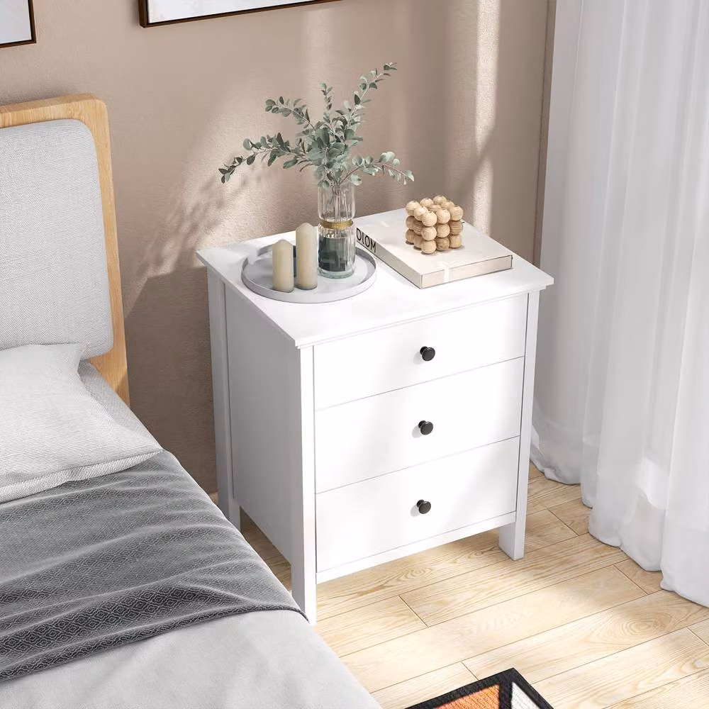 Gymax Compact 3-Drawer Storage Chest and Bedroom Nightstand in White – 3