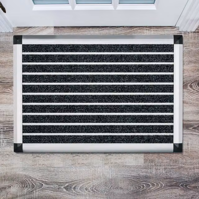 Hometex Solutions Premium Aluminium Indoor Entrance Mat in Grey Striped Design