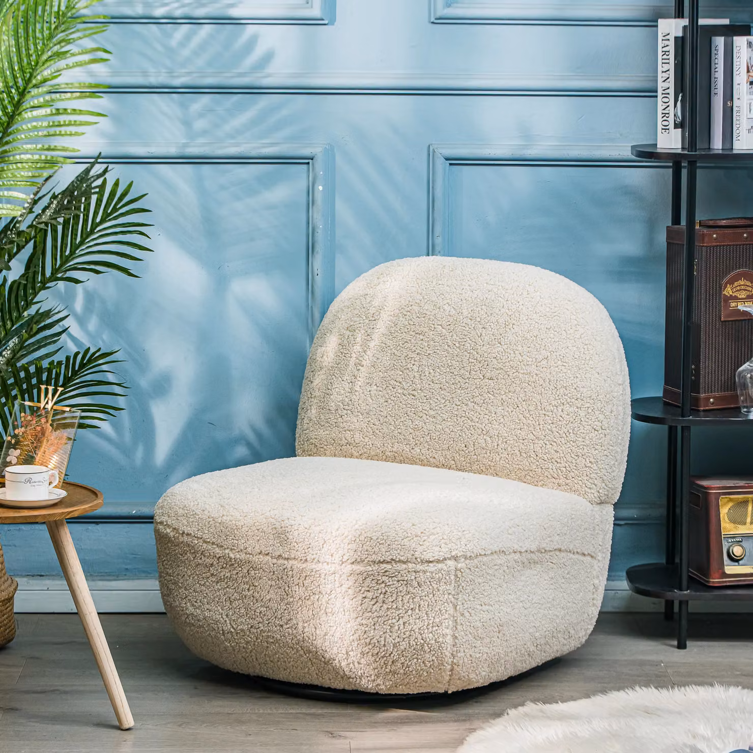 Nordlys Scandinavian Design Swivel Armchair in White Bouclé and Velvet with Metal Frame – 2