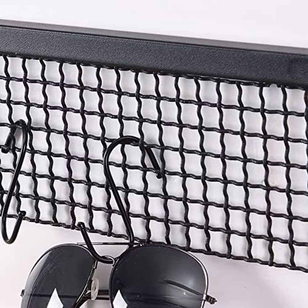 SPOT ON DEALZ Industrial Rustic MDF Wall Mounted Shelf with Black Metal Wire Frame and Hooks, W: 63 cm, H: 35 cm, D: 16.6 cm – 6