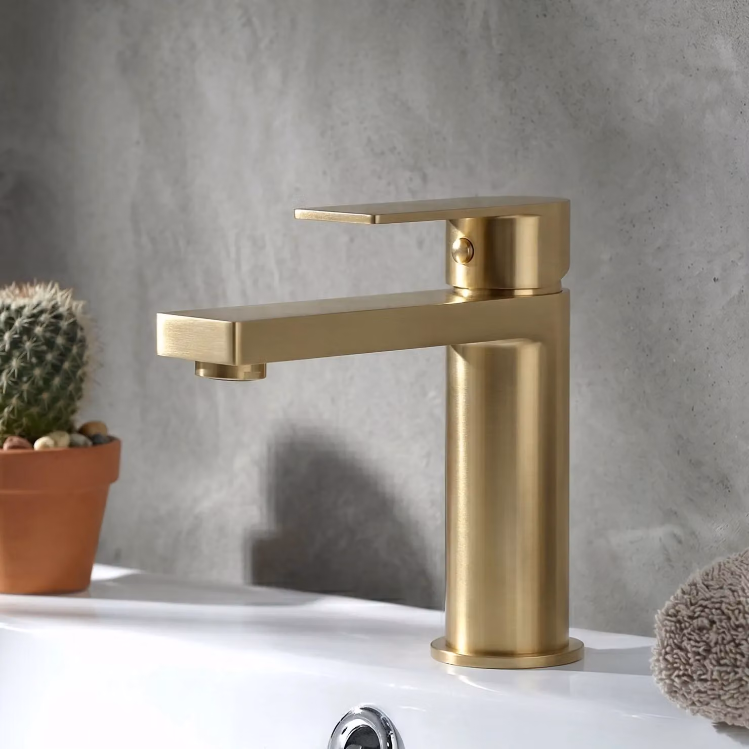 Balterley Square Mono Basin Mixer Tap with Push Button Waste in Brushed Brass – 3