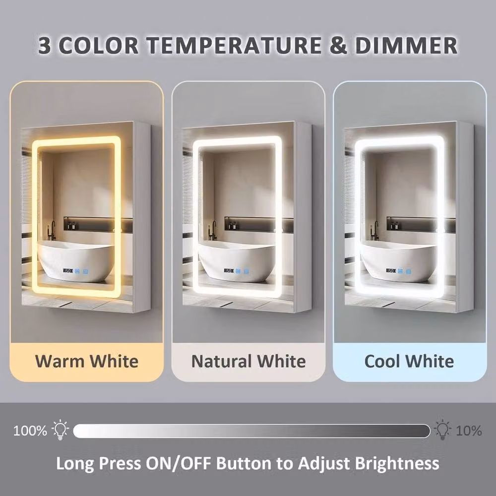PAWNORA LED Bathroom Mirror Cabinet with Dimmable 3-Colour Lighting in White – 3