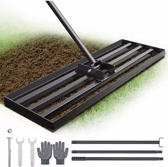 NESTLUNE Heavy Duty Steel Lawn Leveling Rake Roller in Black, W: 76.2 cm x H: 22 cm