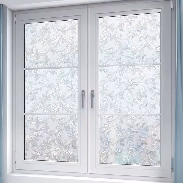 Livingandhome Self Adhesive 3D Privacy Film for Glass Windows, Translucent White Floral Pattern