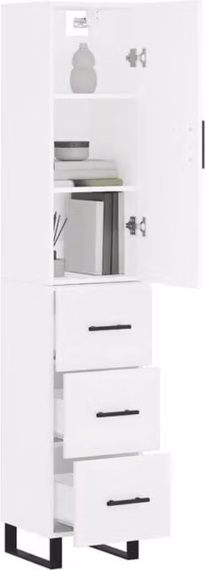 Berkfield Home White Modern Highboard with Hinged Doors and Internal Shelves, W/D/H: 34.5 x 34.0 x 180.0 cm