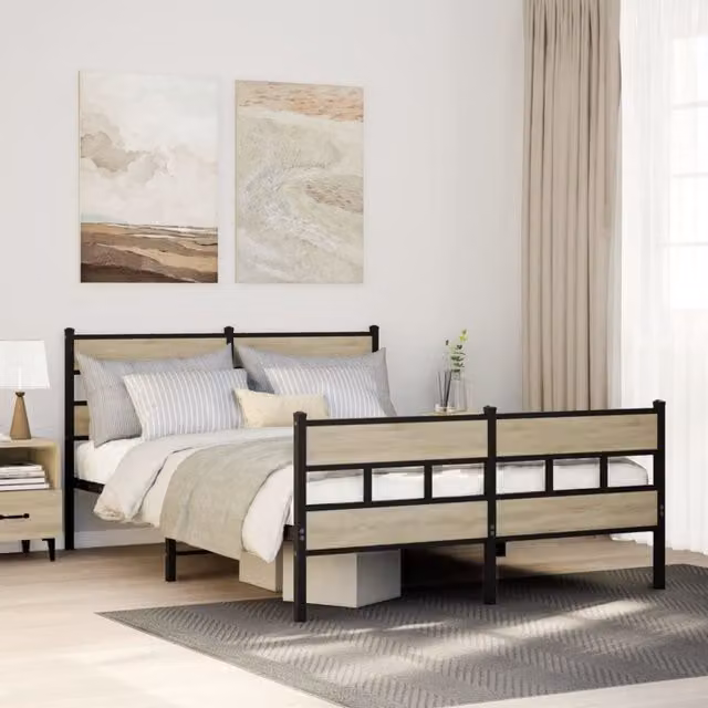 Berkfield Home Metal Bed Frame in Sonoma Oak Brown, W/D/H: 150 x 200 cm – 1