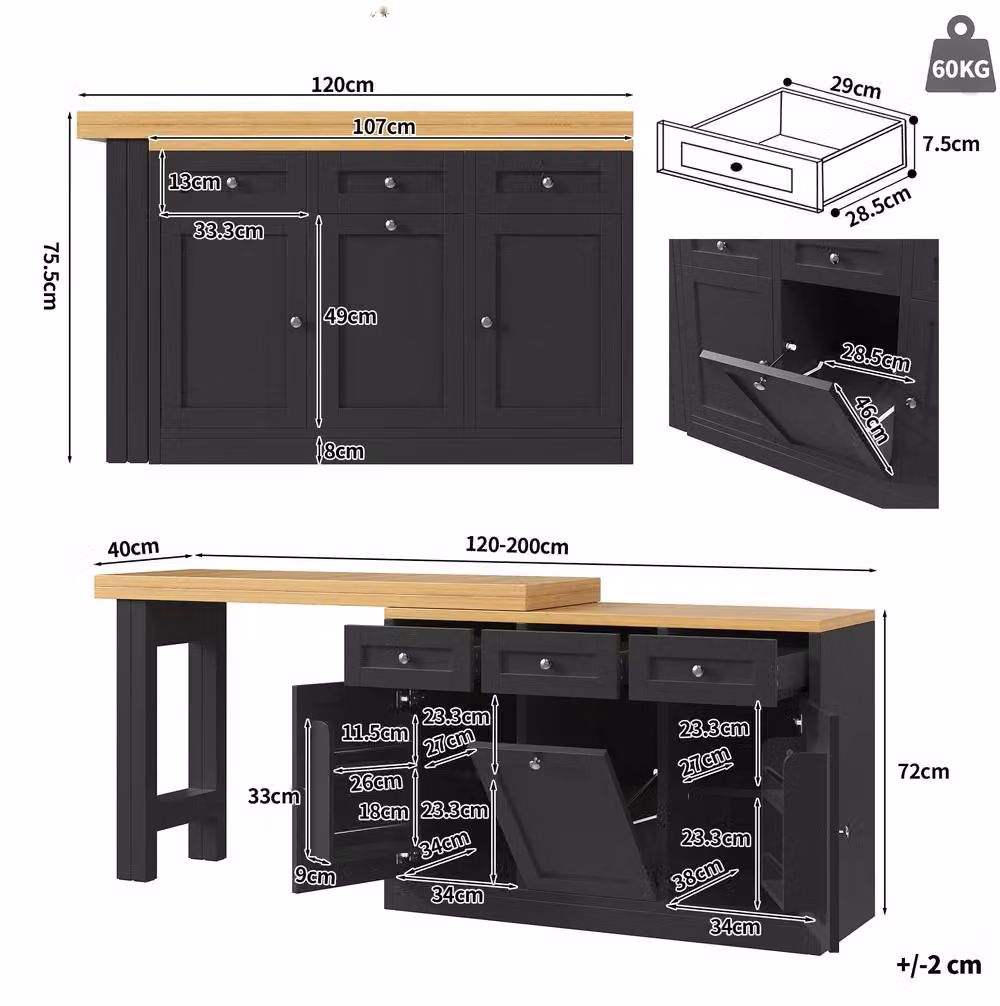 STILVORA Extendable Black Bar Table with Rotating Top and Storage, Height: 72 cm – 4