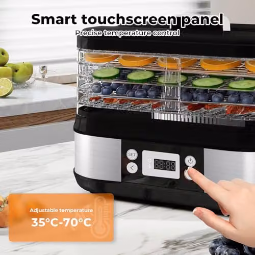 Spector Compact 5-Tray Food Dehydrator in Black, 450W with LED Touch Control and Timer – 5