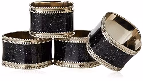 Premier Housewares Square Glitter Metal Napkin Rings, Black, Set of 4, H4 x W3 x D4 cm – 2