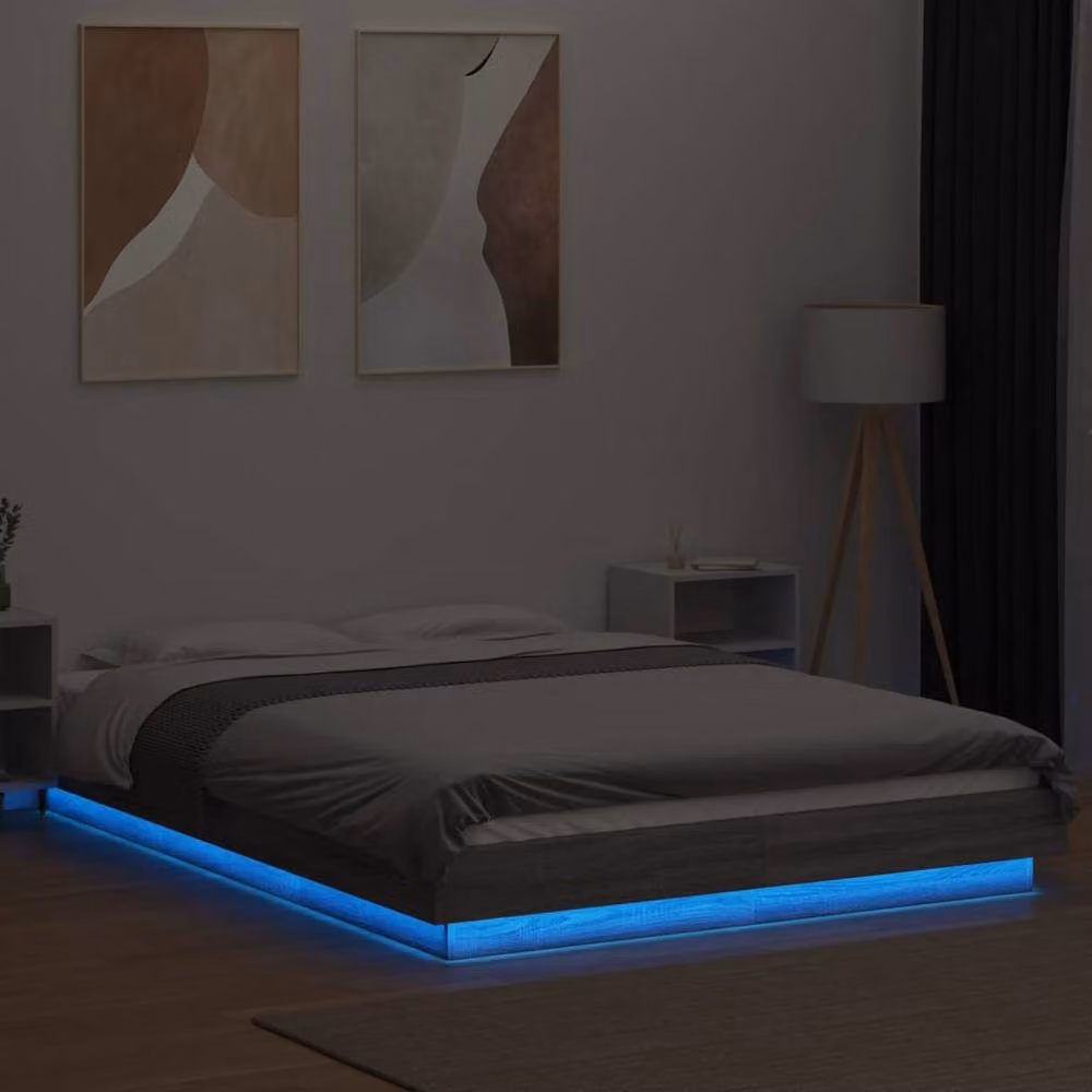 Berkfield Home Modern Grey Bed Frame with Under-Bed LED Lighting and Drawers, W/D/H: 120 x 190 cm – 3