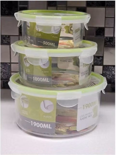 Nordara Set of 3 Airtight and Leakproof Round Plastic Food Containers in Green