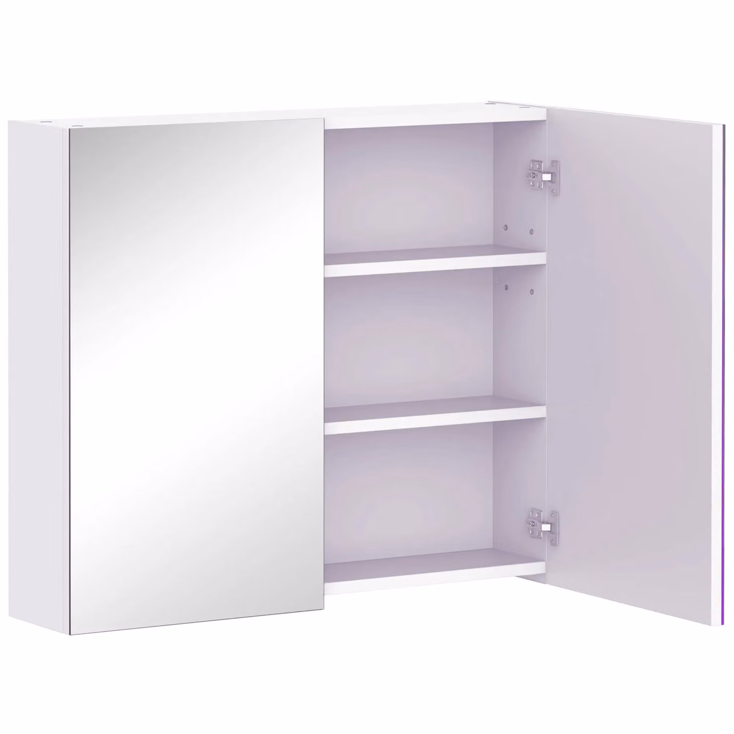 HOMCOM Wall Mounted White Bathroom Mirror Cabinet with Double Hinged Glass Doors and Internal Shelves