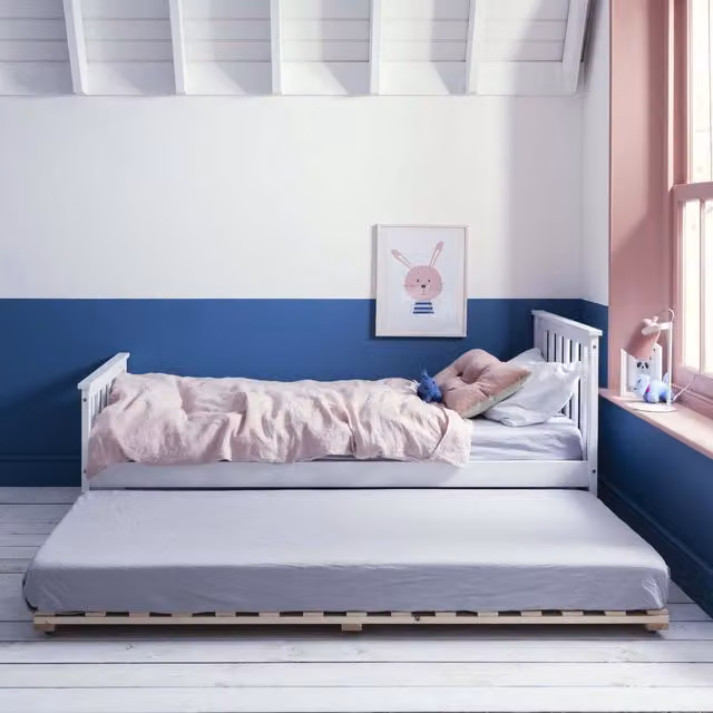 Noa and Nani Dorset Single Bed with Asana Pull Out Trundle in White, W/D/H: 90 x 190 cm