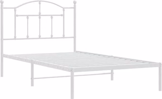 Berkfield Home Metal Bed Frame with Headboard in White, W/D/H: 100 x 200 cm
