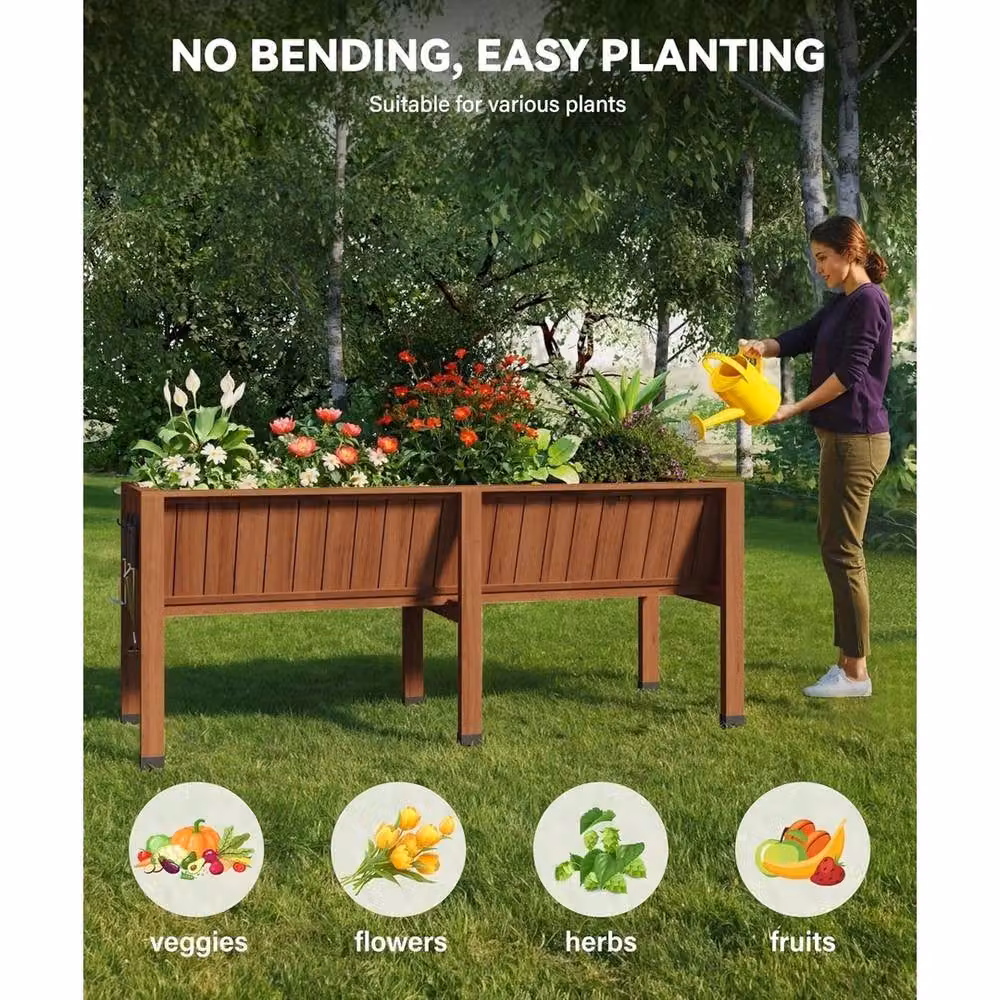 Nordara Brown Wooden Raised Planter with Hooks for Ornamental and Vegetable Gardens, W: 182.88 cm, D: 66.03 cm, H: 76.2 cm – 4