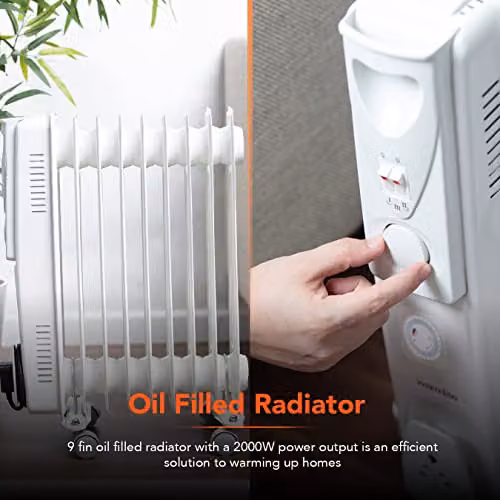 Warmlite 2000W White Freestanding Oil Filled Radiator with Timer and Overheat Protection – 2