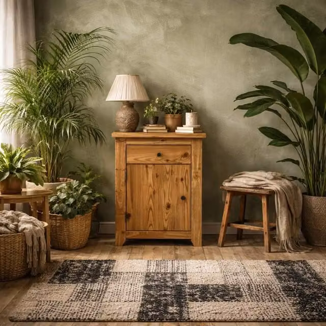Wyld Haus Tralee Rustic Waxed Pine Bedside Cabinet in Brown, W/D/H: 39 x 53 x 65 cm – 1