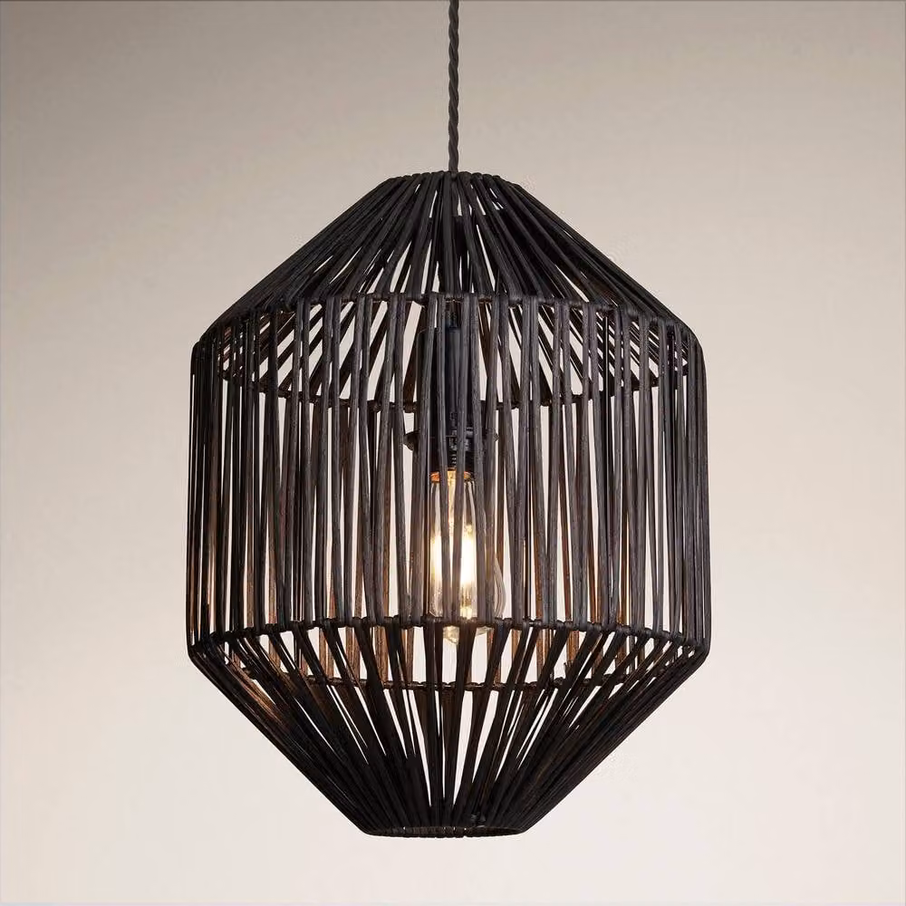 Industville Boho Black Rattan Diamond Suspended Ceiling Pendant Light, Diameter: 30.48 cm – 3